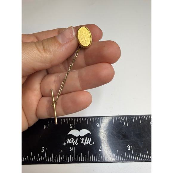 Other - Mens Gold Tone Oval Textured Tie Tack with Chain and T-Bar Stay